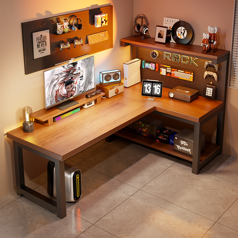 Retro Gaming Table - Modern Corner Computer Desk L-shaped Hole