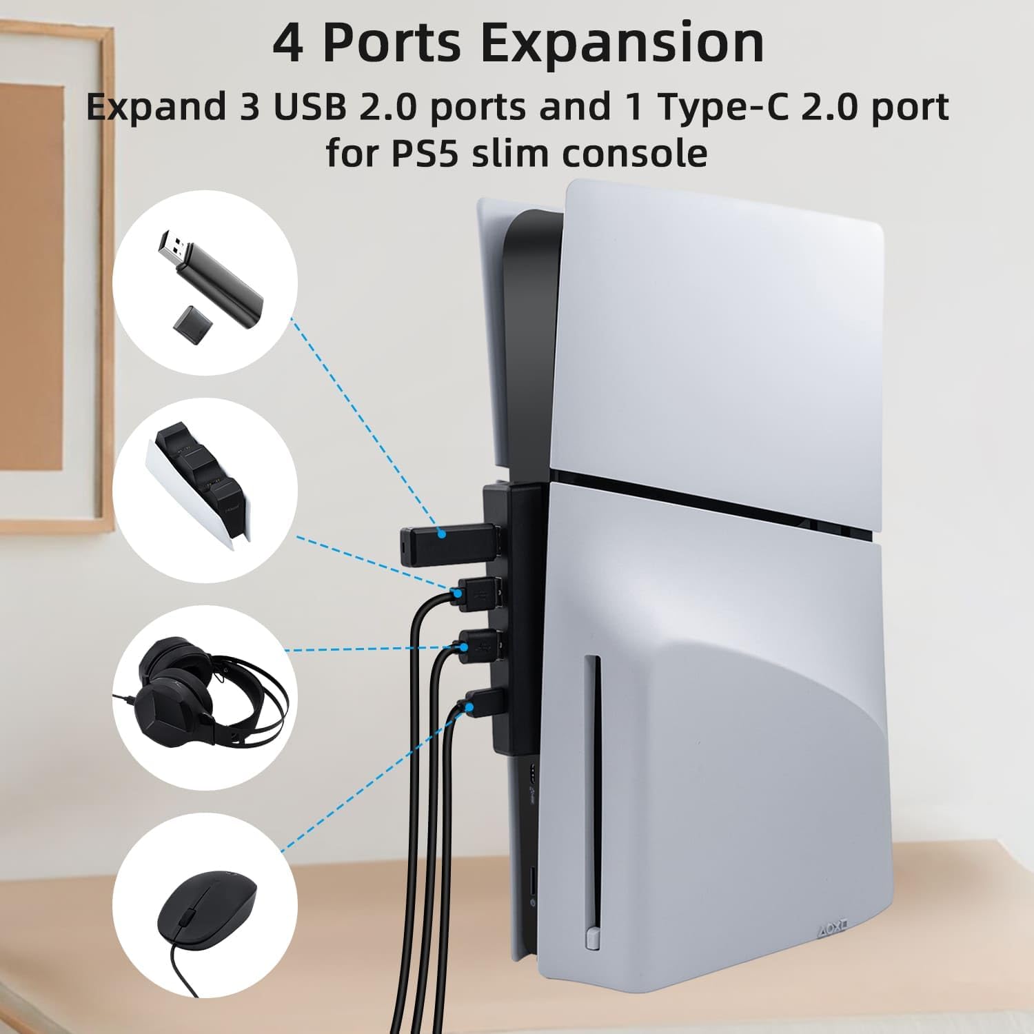 4 Ports USB Hub for PS5 Slim D - Controller Adapter Usb บทวิจารณ์และราคา