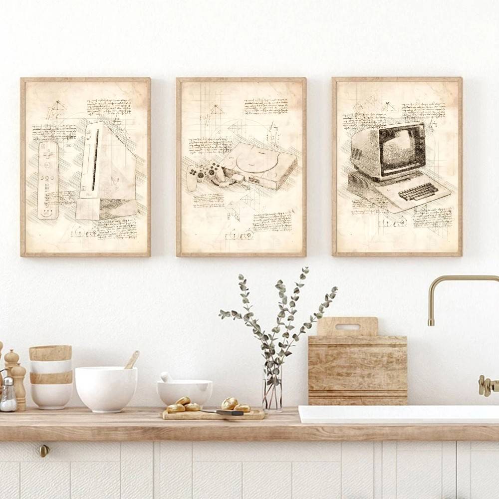 Vintage Gaming Console Sketch  - Retro Gaming Wallpaper บทวิจารณ์และราคา
